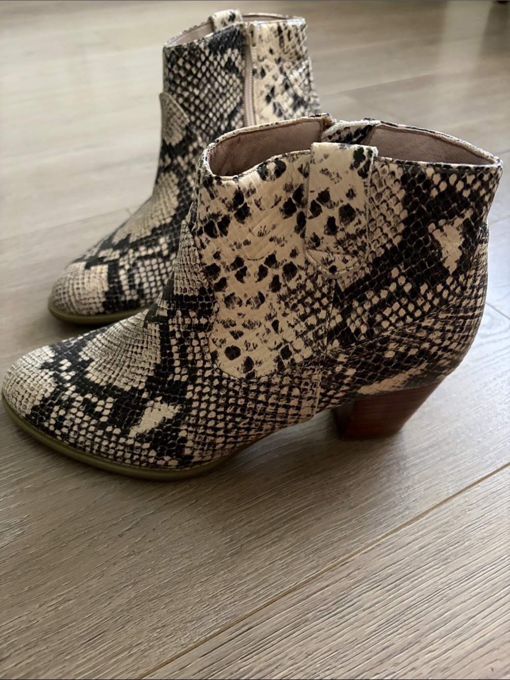 Vionic Black & Cream Snake-Print Ankle Booties